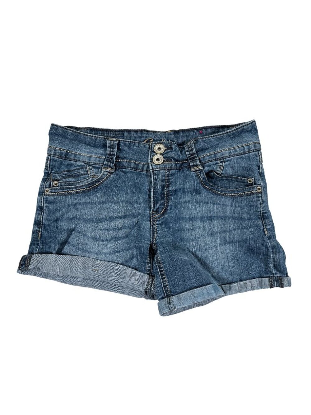 Candies Womens Denim Jean Shorts Size 5 Embroidered Pockets Cuffed Hem Stretchy